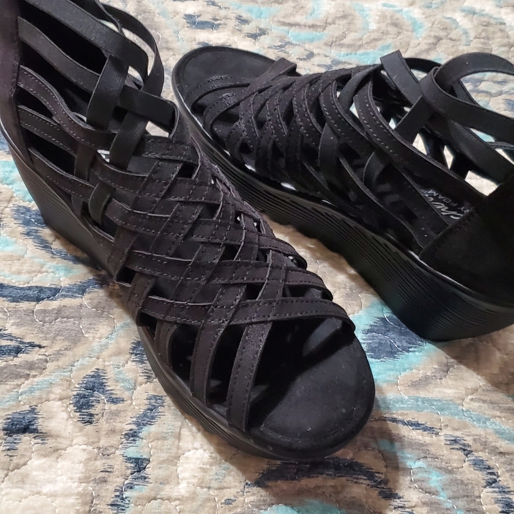 Skechers black comfort wedges with memory foam